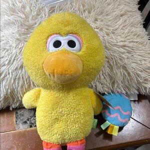 Vibrant Yellow Plush Bird Toy with Fuzzy Texture and Cartoon Eyes
